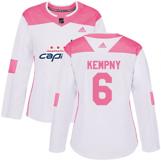 Women's Adidas Washington Capitals 6 Michal Kempny Authentic White Pink Fashion NHL Jersey