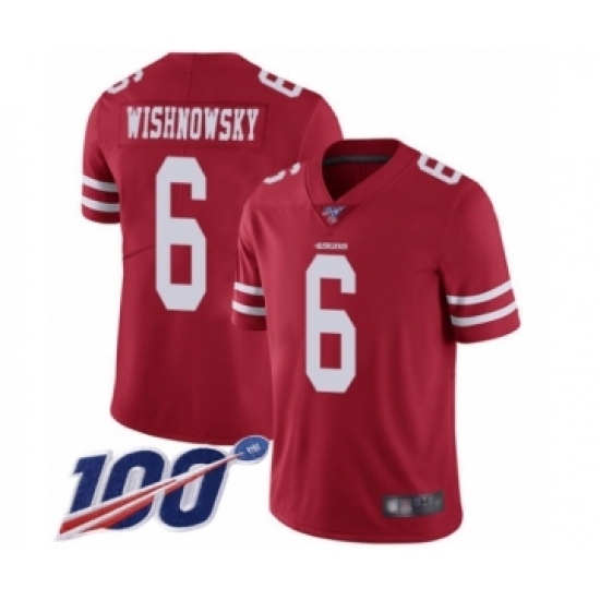 Youth San Francisco 49ers 6 Mitch Wishnowsky Red Team Color Vapor Untouchable Limited Player 100th Season Football Jersey