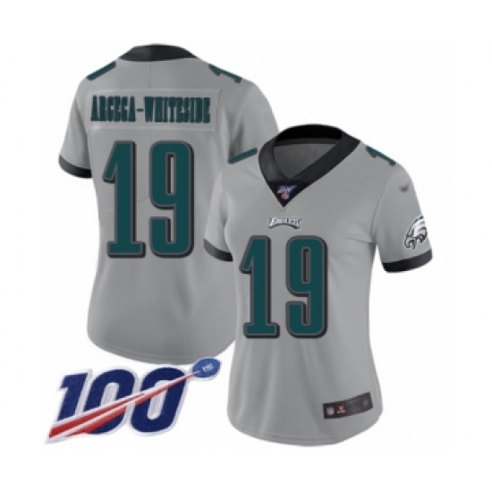 Women's Philadelphia Eagles 19 JJ Arcega-Whiteside Limited Silver Inverted Legend 100th Season Football Jersey