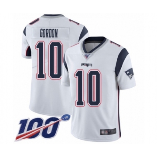 Men's New England Patriots 10 Josh Gordon White Vapor Untouchable Limited Player 100th Season Football Jersey