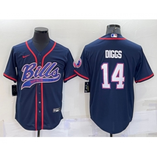 Men's Buffalo Bills 14 Stefon Diggs Navy With Patch Cool Base Stitched Baseball Jersey