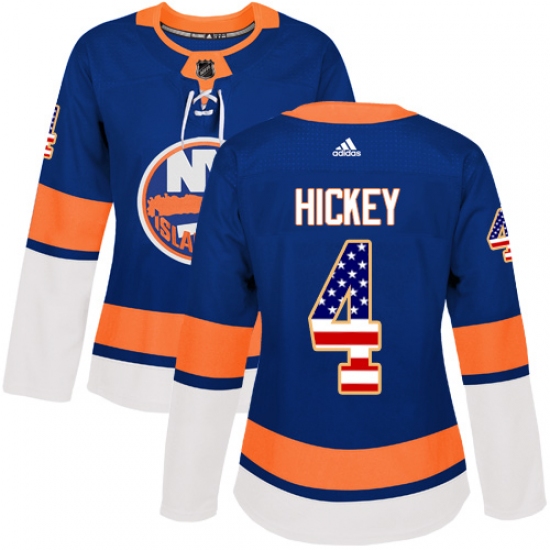 Women's Adidas New York Islanders 4 Thomas Hickey Authentic Royal Blue USA Flag Fashion NHL Jersey