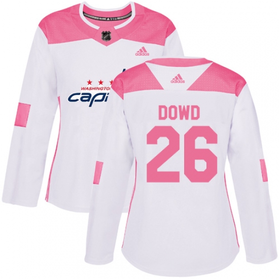 Women's Adidas Washington Capitals 26 Nic Dowd Authentic White Pink Fashion NHL Jersey