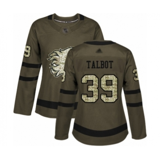 Women's Calgary Flames 39 Cam Talbot Authentic Green Salute to Service Hockey Jersey