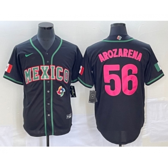 Men's Mexico Baseball 56 Randy Arozarena Number 2023 Black Pink World Classic Stitched Jersey1