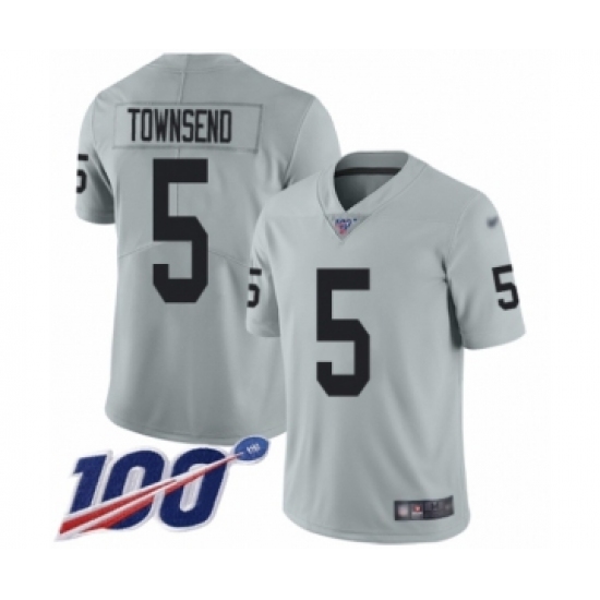 Men's Oakland Raiders 5 Johnny Townsend Limited Silver Inverted Legend 100th Season Football Jersey