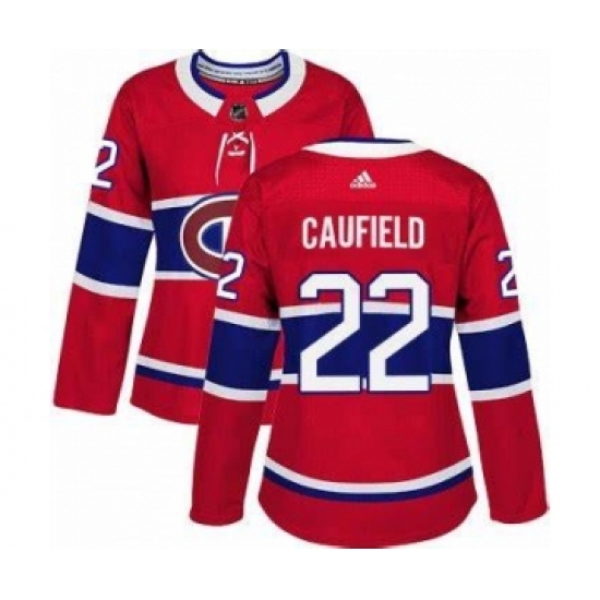 Adidas Montreal Canadiens 22 Cole Caufield Red Home Authentic Women's Stitched NHL Jersey