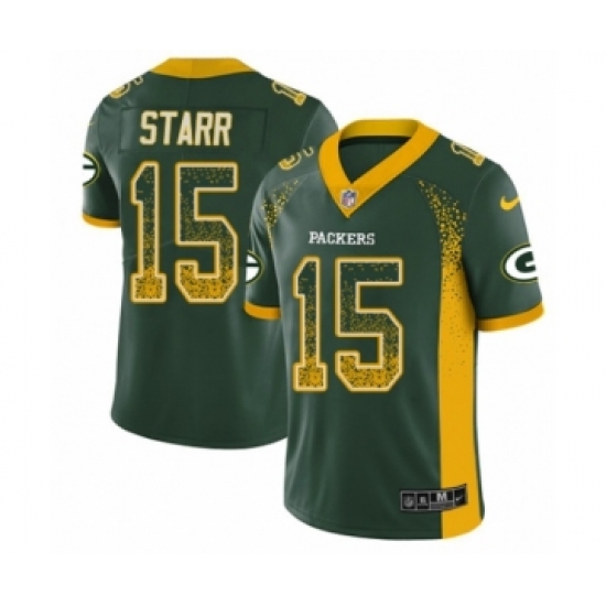 Men's Nike Green Bay Packers 15 Bart Starr Limited Green Rush Drift Fashion NFL Jersey