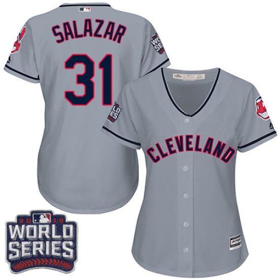 Women's Majestic Cleveland Indians 31 Danny Salazar Authentic Grey Road 2016 World Series Bound Cool Base MLB Jersey