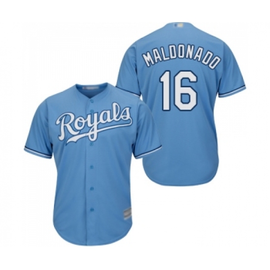 Men's Kansas City Royals 16 Martin Maldonado Replica Light Blue Alternate 1 Cool Base Baseball Jersey