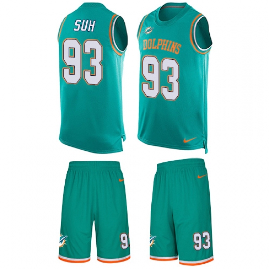 Men's Nike Miami Dolphins 93 Ndamukong Suh Limited Aqua Green Tank Top Suit NFL Jersey