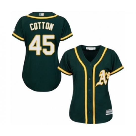 Women's Oakland Athletics 45 Jharel Cotton Authentic Green Alternate 1 Cool Base Baseball Player Jersey