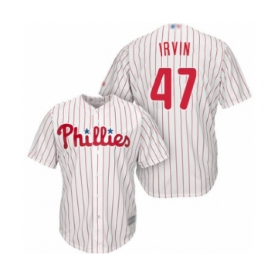 Youth Philadelphia Phillies 47 Cole Irvin Authentic White Red Strip Home Cool Base Baseball Player Jersey