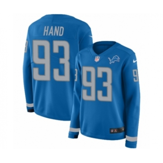 Women's Nike Detroit Lions 93 Da'Shawn Hand Limited Blue Therma Long Sleeve NFL Jersey