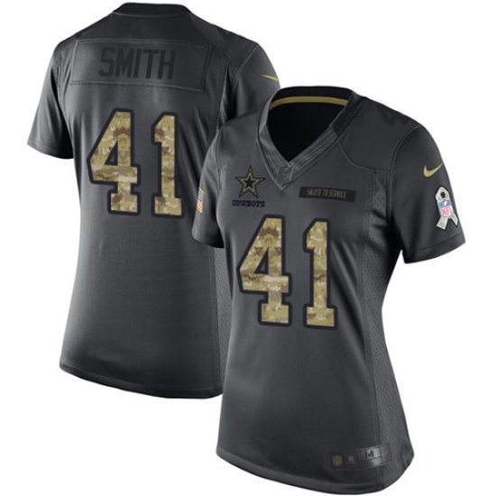 Women's Nike Dallas Cowboys 41 Keith Smith Limited Black 2016 Salute to Service NFL Jersey