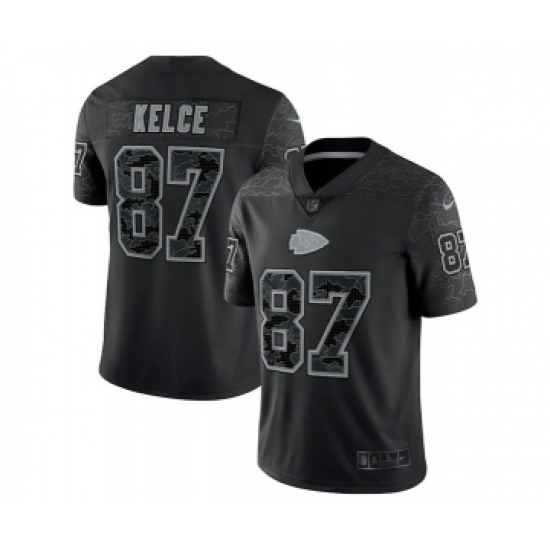 Men's Kansas City Chiefs 87 Travis Kelce Black Reflective Limited Stitched Jersey