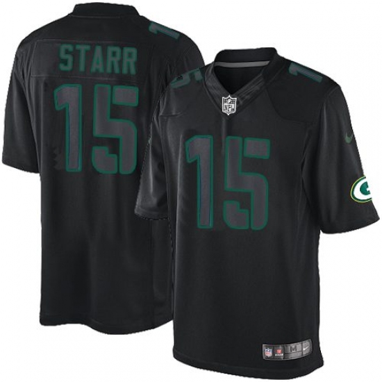 Men's Nike Green Bay Packers 15 Bart Starr Limited Black Impact NFL Jersey