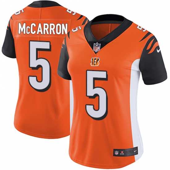 Women's Nike Cincinnati Bengals 5 AJ McCarron Vapor Untouchable Limited Orange Alternate NFL Jersey
