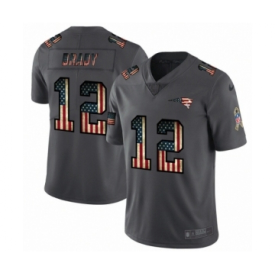 Men's New England Patriots 12 Tom Brady Limited Black USA Flag 2019 Salute To Service Football Jersey