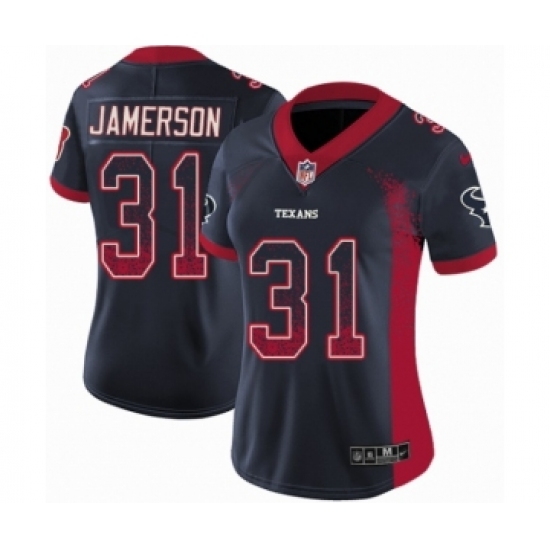Women's Nike Houston Texans 31 Natrell Jamerson Limited Navy Blue Rush Drift Fashion NFL Jersey