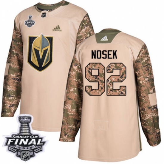 Youth Adidas Vegas Golden Knights 92 Tomas Nosek Authentic Camo Veterans Day Practice 2018 Stanley Cup Final NHL Jersey