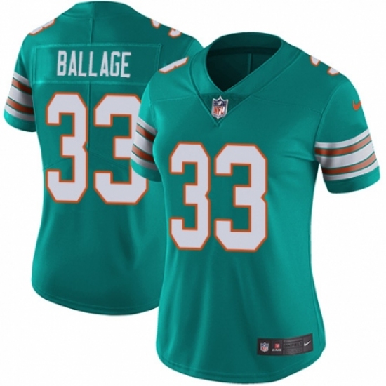 Women's Nike Miami Dolphins 33 Kalen Ballage Aqua Green Alternate Vapor Untouchable Elite Player NFL Jersey