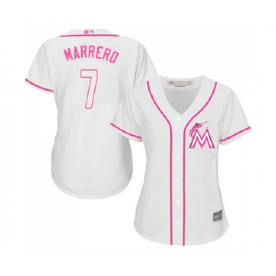 Women's Miami Marlins 7 Deven Marrero Replica White Fashion Cool Base Baseball Jersey