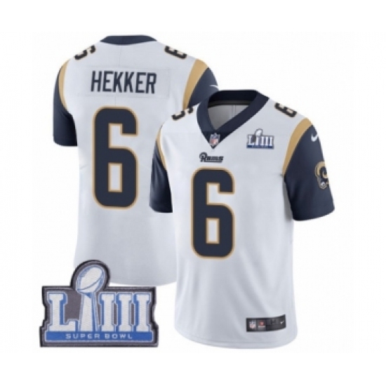 Men's Nike Los Angeles Rams 6 Johnny Hekker White Vapor Untouchable Limited Player Super Bowl LIII Bound NFL Jersey