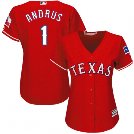 Women's Majestic Texas Rangers 1 Elvis Andrus Authentic Red Alternate Cool Base MLB Jersey