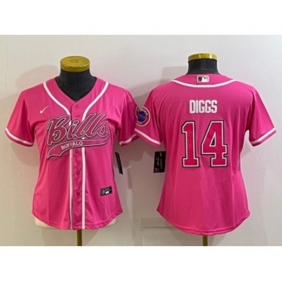 Women's Buffalo Bills 14 Stefon Diggs Pink With Patch Cool Base Stitched Baseball Jersey
