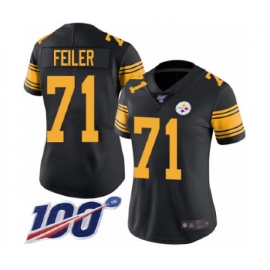 Women's Pittsburgh Steelers 71 Matt Feiler Limited Black Rush Vapor Untouchable 100th Season Football Jersey