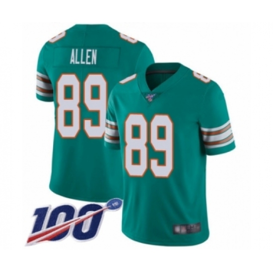 Men's Miami Dolphins 89 Dwayne Allen Aqua Green Alternate Vapor Untouchable Limited Player 100th Season Football Jersey