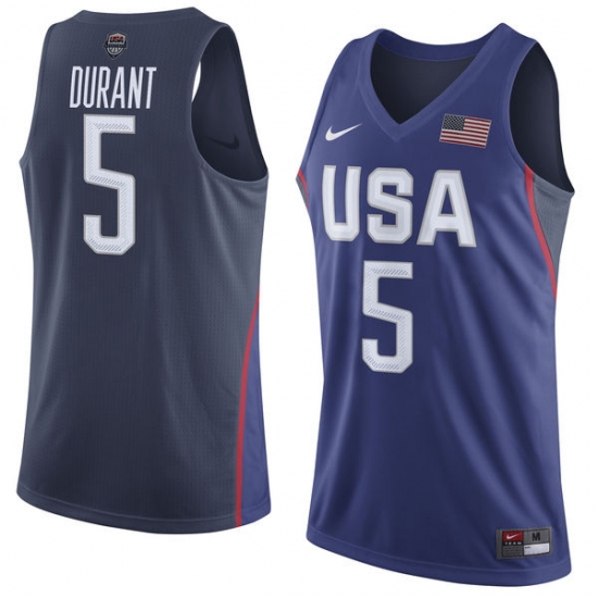Men's Nike Team USA 5 Kevin Durant Authentic Navy Blue 2016 Olympic Basketball Jersey