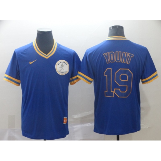 Men's Brewers 19 Robin Yount Royal Cooperstown Collection Stitched Baseball Jersey
