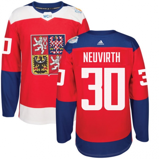 Men's Adidas Team Czech Republic 30 Michal Neuvirth Premier Red Away 2016 World Cup of Hockey Jersey
