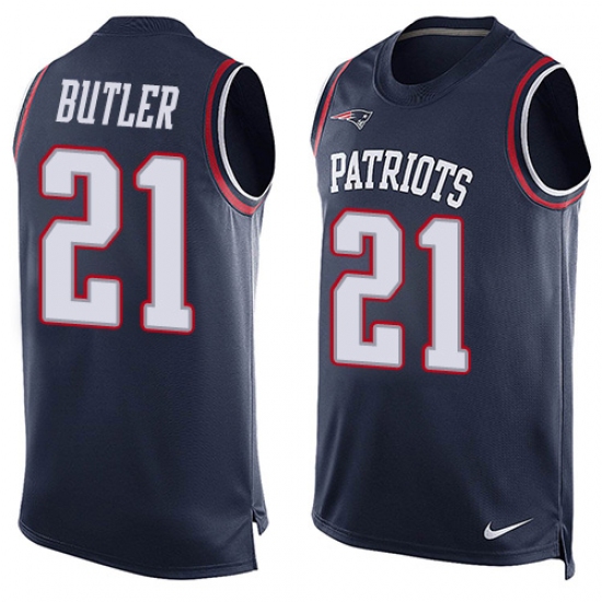 Men's Nike New England Patriots 21 Malcolm Butler Limited Navy Blue Player Name & Number Tank Top NFL Jersey