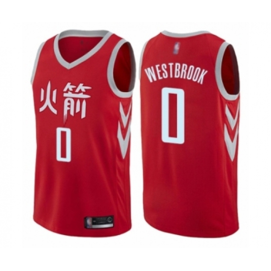 Men's Houston Rockets 0 Russell Westbrook Authentic Red Basketball Jersey - City Edition