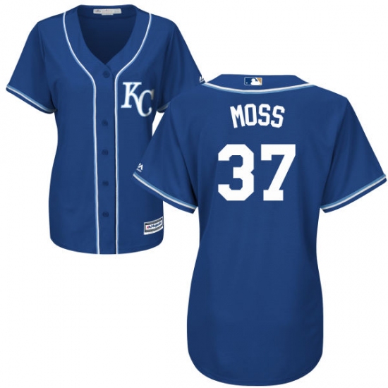 Women's Majestic Kansas City Royals 37 Brandon Moss Authentic Blue Alternate 2 Cool Base MLB Jersey