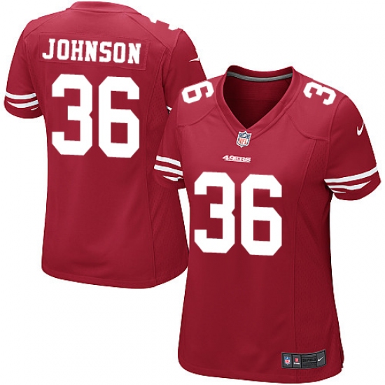 Women's Nike San Francisco 49ers 36 Dontae Johnson Game Red Team Color NFL Jersey