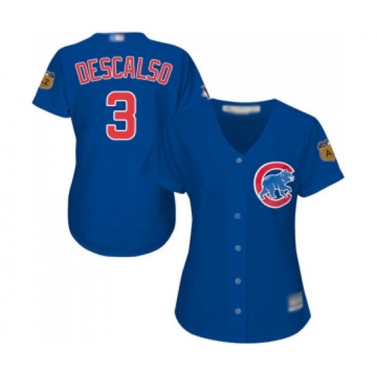 Women's Chicago Cubs 3 Daniel Descalso Authentic Royal Blue Alternate Baseball Jersey