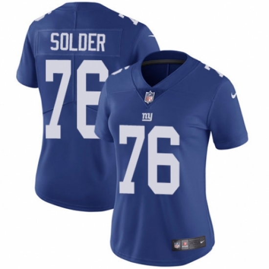 Women's Nike New York Giants 76 Nate Solder Royal Blue Team Color Vapor Untouchable Elite Player NFL Jersey