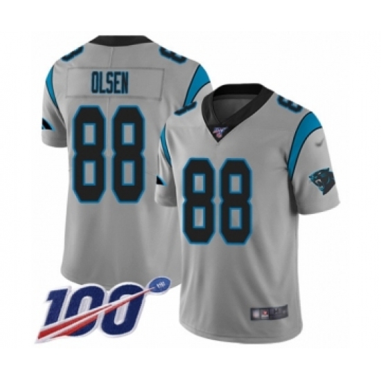 Youth Carolina Panthers 88 Greg Olsen Silver Inverted Legend Limited 100th Season Football Jersey