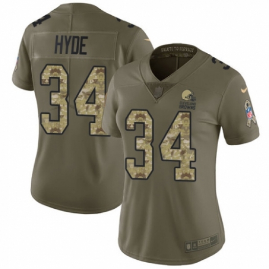 Women's Nike Cleveland Browns 34 Carlos Hyde Limited Olive/Camo 2017 Salute to Service NFL Jersey