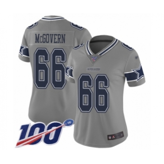 Women's Dallas Cowboys 66 Connor McGovern Limited Gray Inverted Legend 100th Season Football Jersey