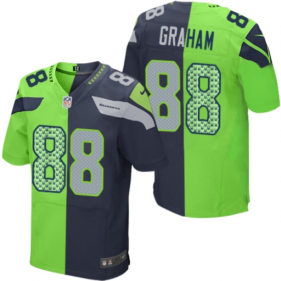 Men's Nike Seattle Seahawks 88 Jimmy Graham Elite Navy/Green Split Fashion NFL Jersey