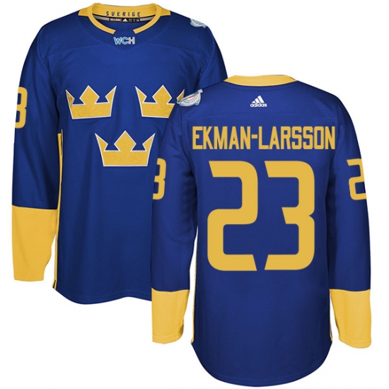 Men's Adidas Team Sweden 23 Oliver Ekman-Larsson Premier Royal Blue Away 2016 World Cup of Hockey Jersey