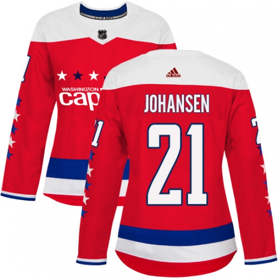 Women's Adidas Washington Capitals 21 Lucas Johansen Authentic Red Alternate NHL Jersey