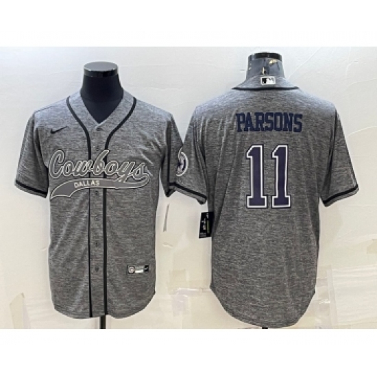 Men's Dallas Cowboys 11 Micah Parsons Grey Gridiron With Patch Cool Base Stitched Baseball Jersey