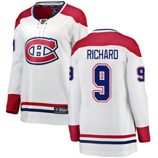 Women's Montreal Canadiens 9 Maurice Richard Authentic White Away Fanatics Branded Breakaway NHL Jersey