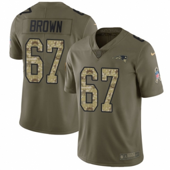 Men's Nike New England Patriots 67 Trent Brown Limited Olive/Camo 2017 Salute to Service NFL Jersey